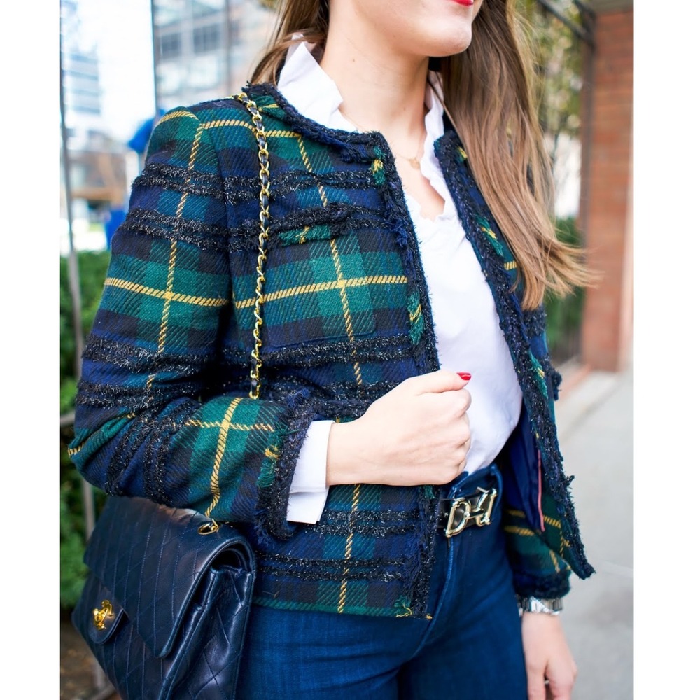 J. Crew Blazer Lady Jacket Lurex Tartan Black Watch Plaid 4 Luxury Old Money New